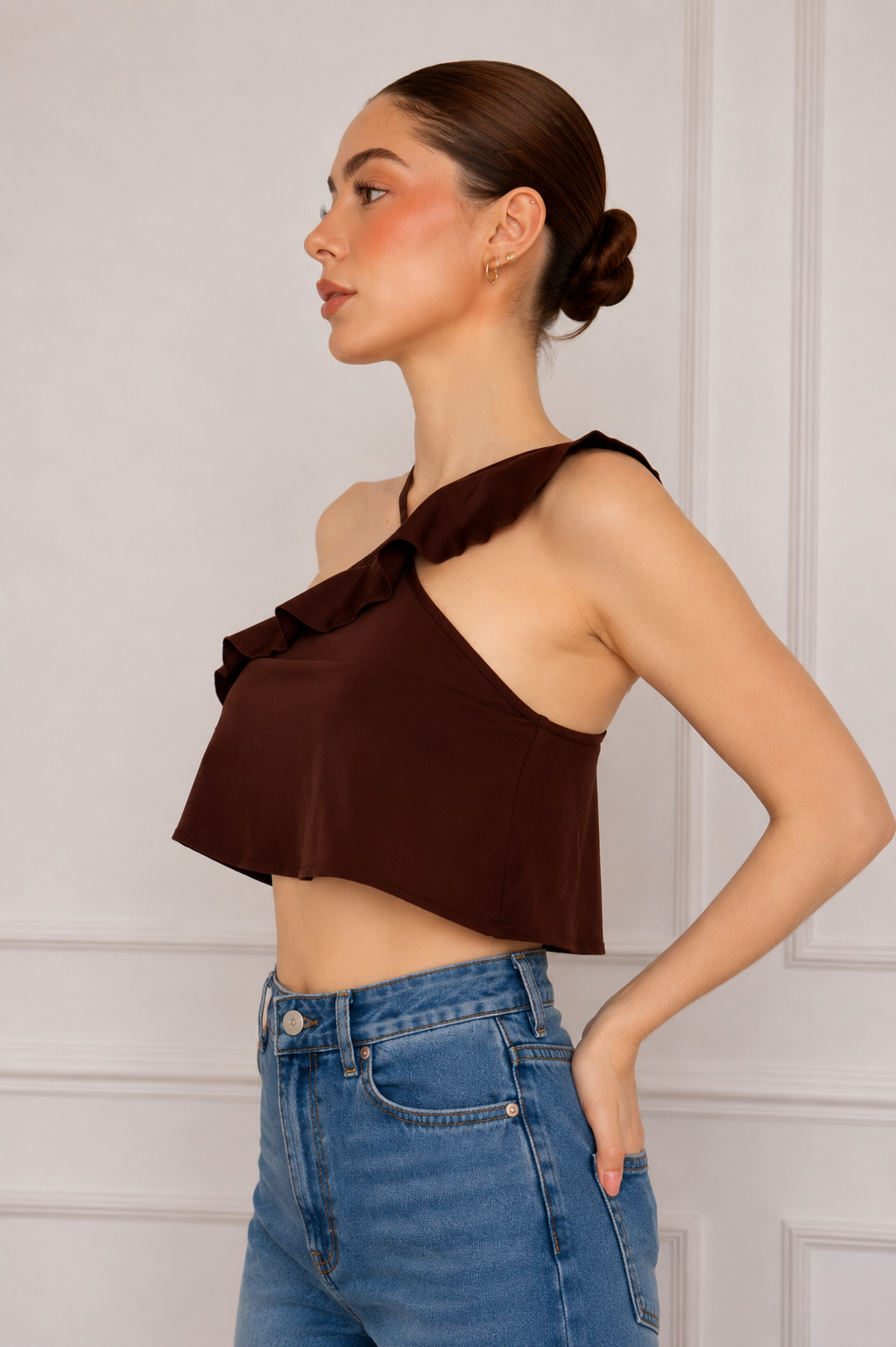 TOP ASYM RUFFLE NOIR