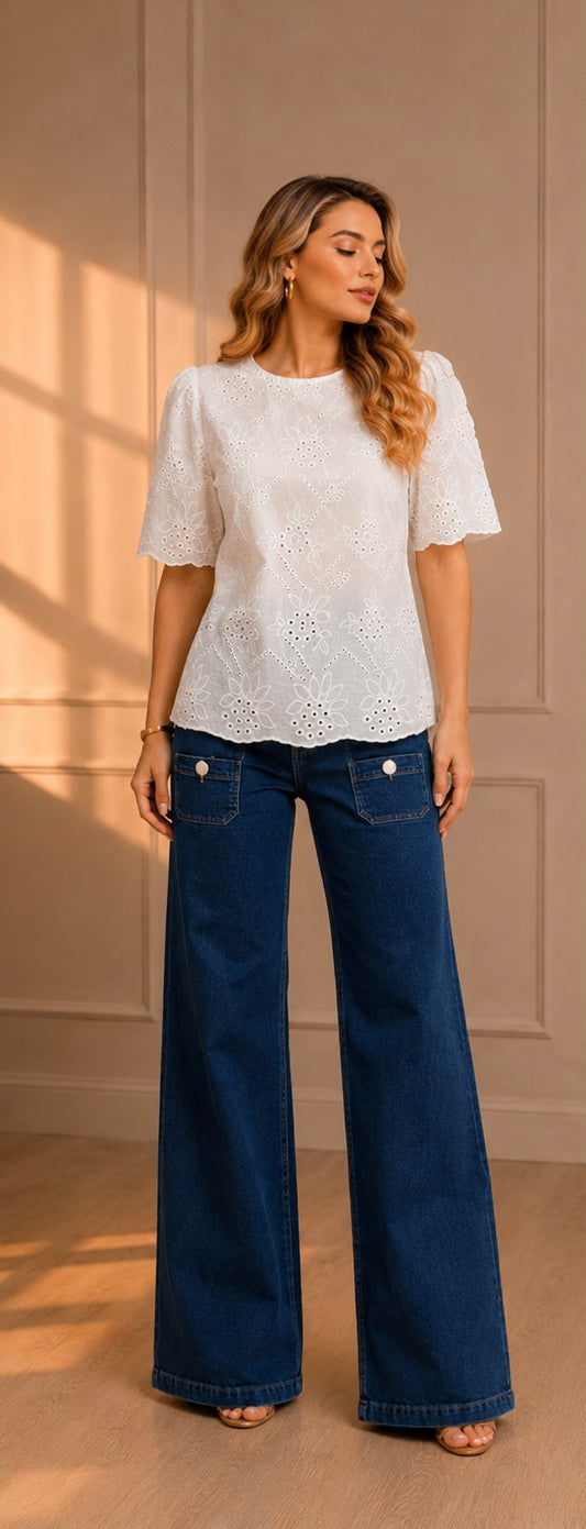 BLUSA BORDADA CALADA WHITE GARDEN