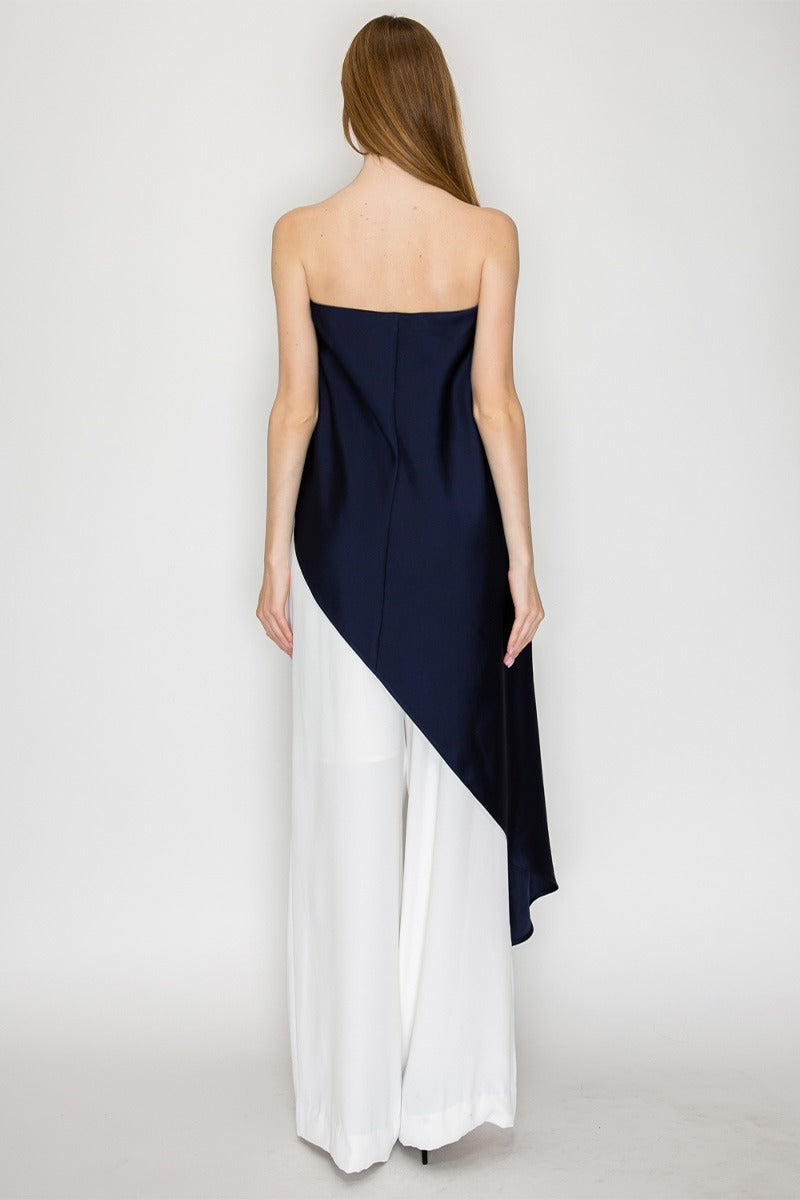 BLUSA STRAPLESS ASIMÉTRICA AZUL MARINO