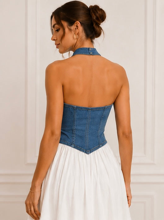 VESTIDO MIDI DENIM CONTRASTE