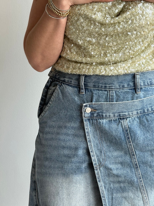 BERMUDA DENIM CRUZADA DESGASTADA