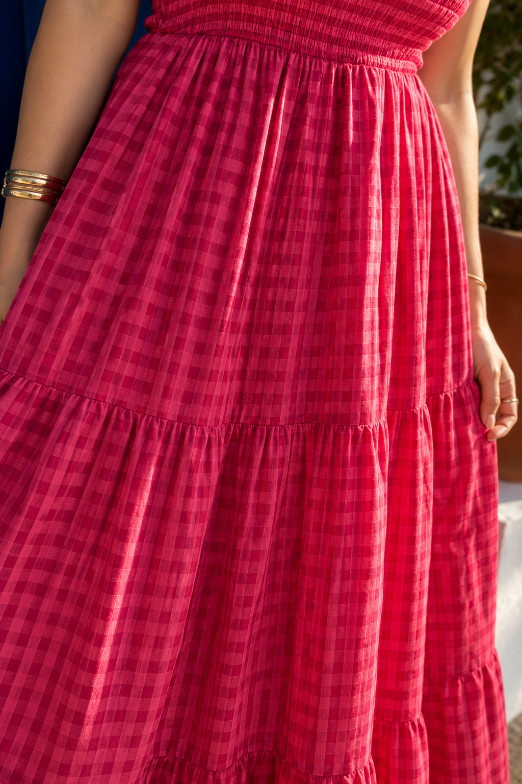 VESTIDO MAXI GINGHAM ROSÉ