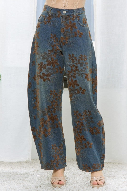 PANTALON DENIM FLORAL TIERRA