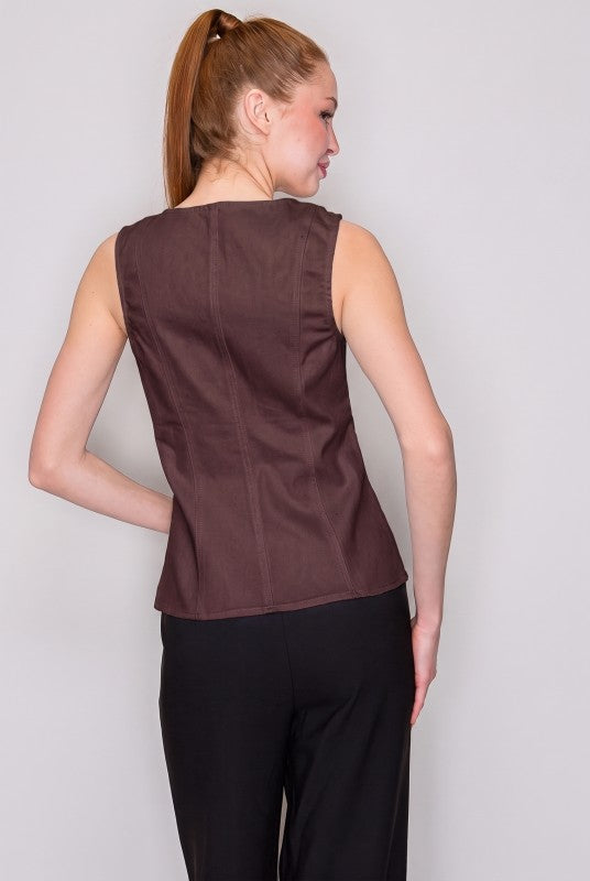 BLUSA TIPO CHALECO CAFÉ