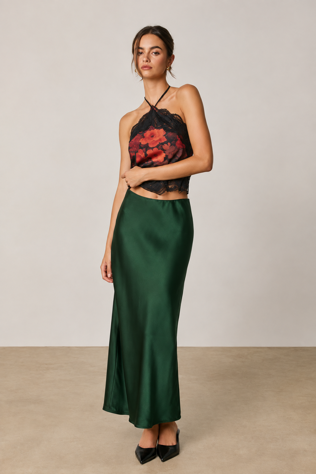 FALDA LARGA SATIN GREEN