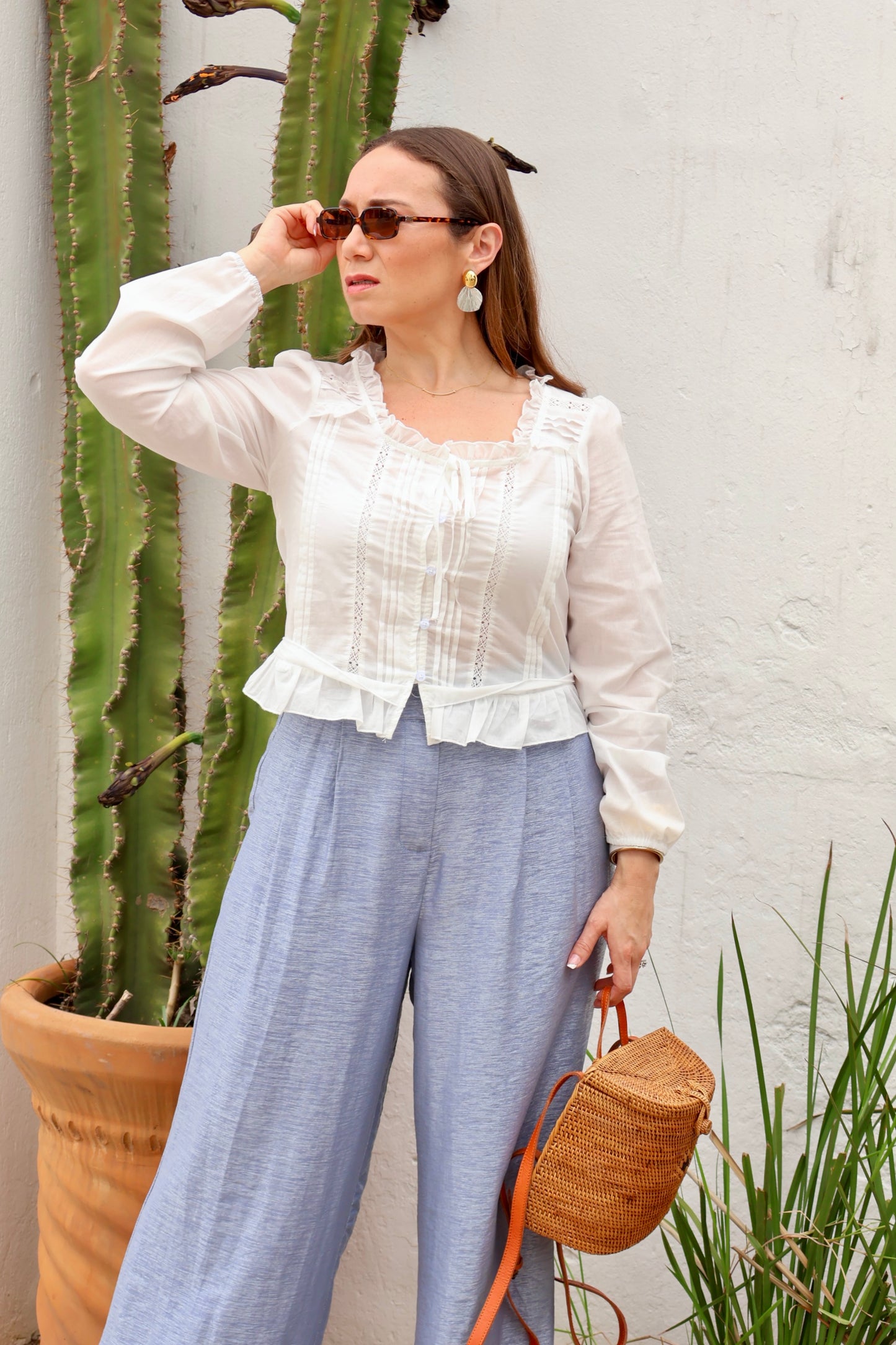 BLUSA ROMÁNTICA ENCAJE Y OLANES WHITE VINTAGE