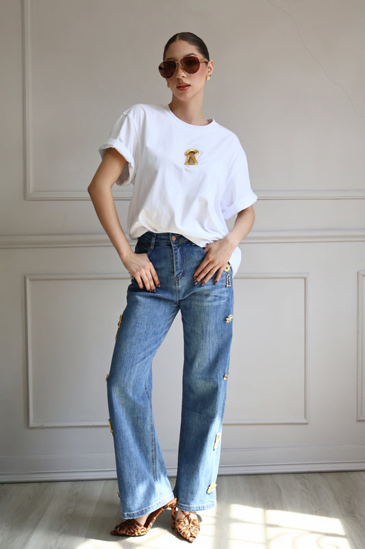 JEANS DECORADOS CON APLICACIONES DORADAS
