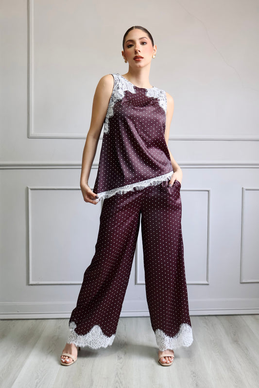SET DE PANTALÓN POLKA DOTS CON ENCAJE