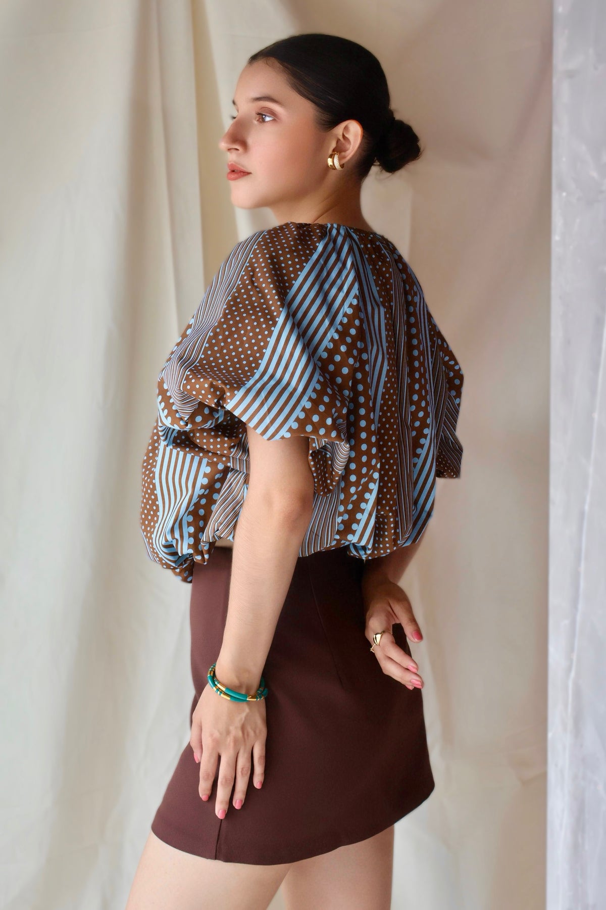 BLUSA AZUL/CAFE