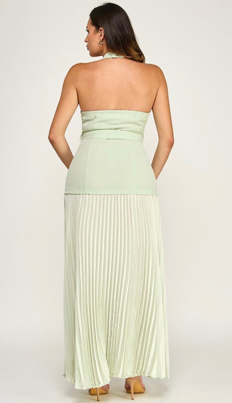 VESTIDO HALTER PLISADO MINT