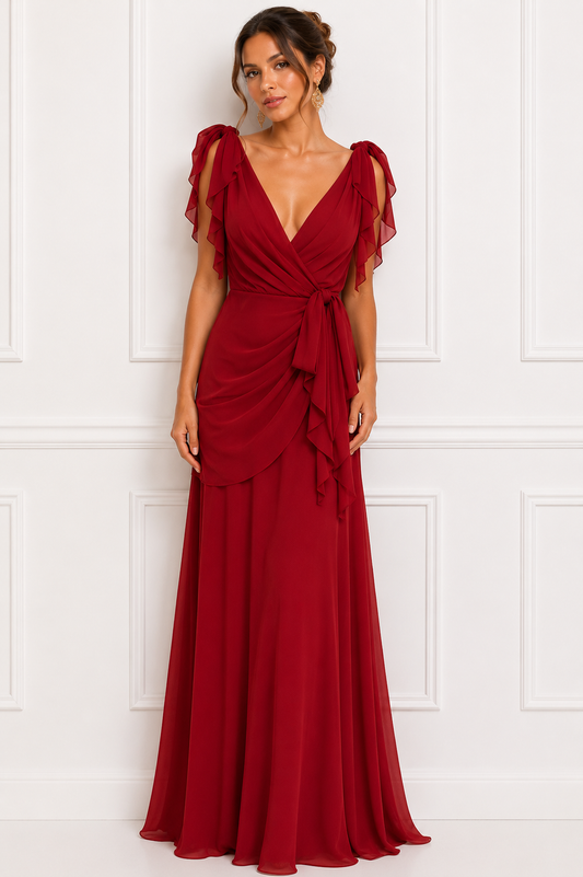 Vestido rojo drapeado romántico