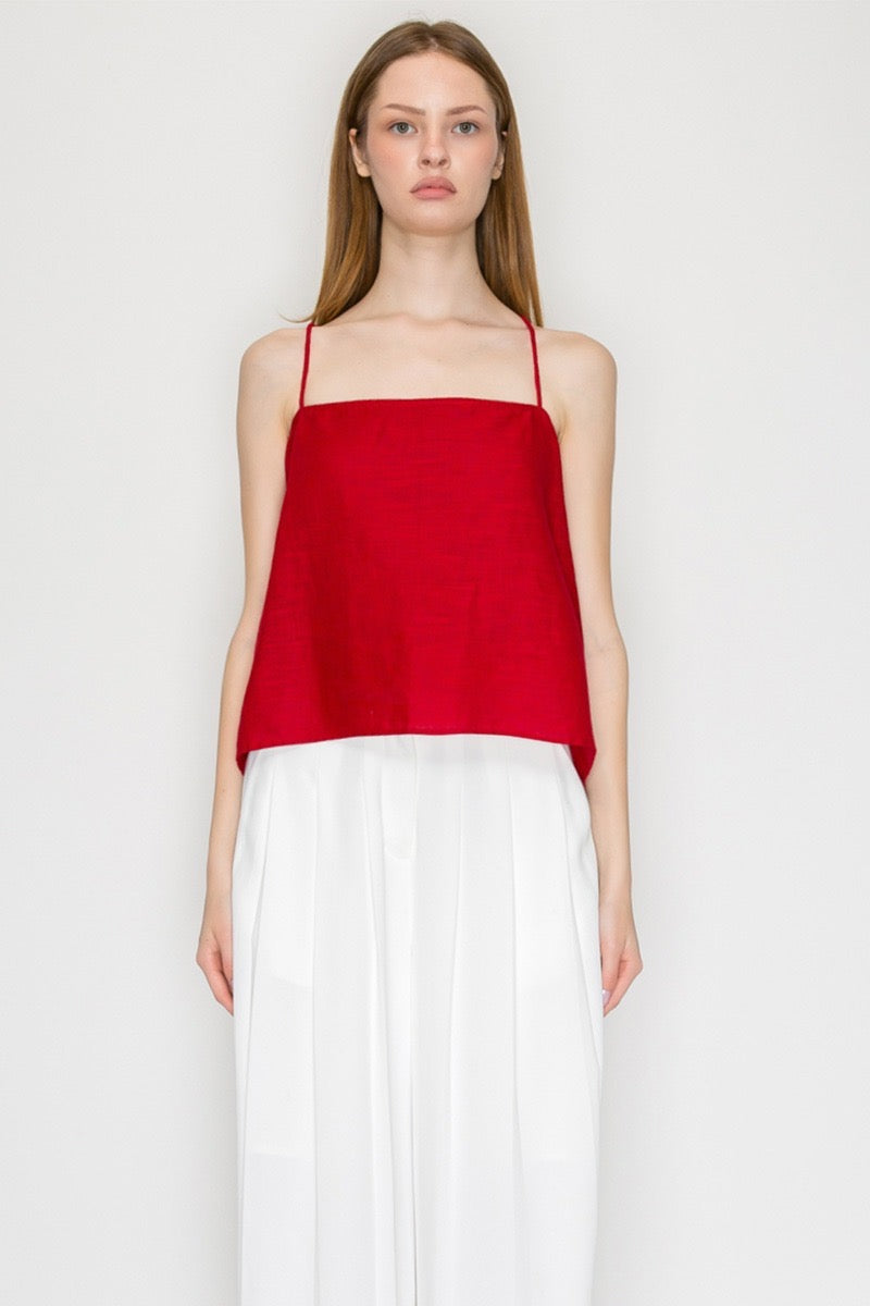 BLUSA DE TIRANTES ROJO RUBÍ TIPO LINO