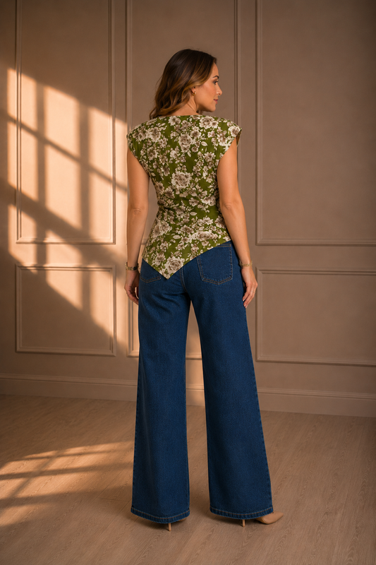 BLUSA FLORAL DRAPEADA OLIVE