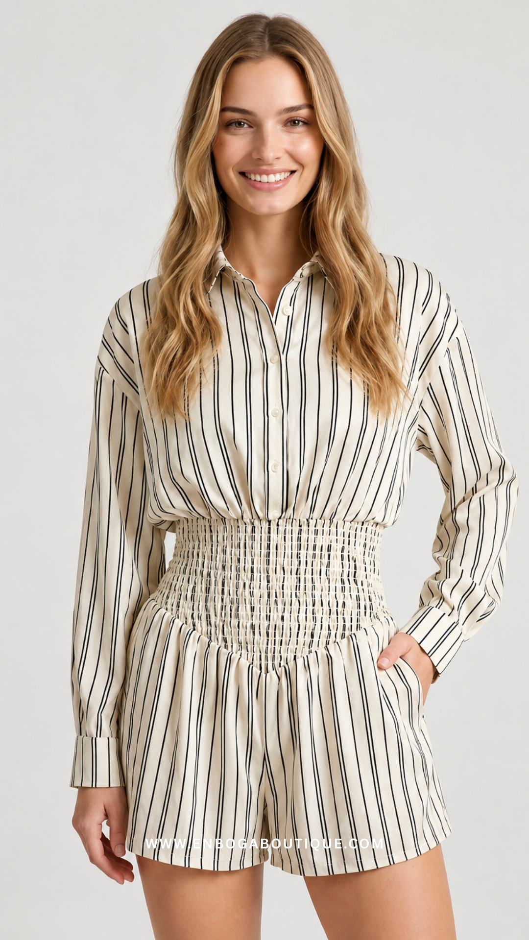 ROMPER STRIPE IVORY