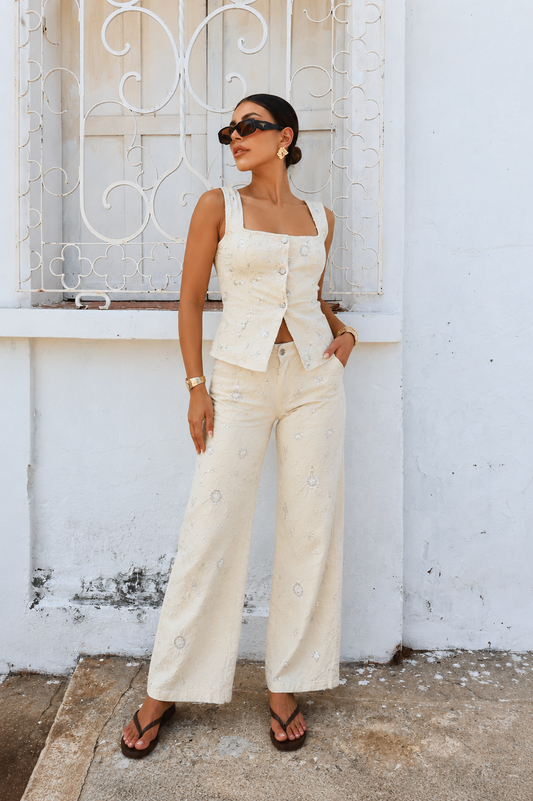 SET PANTALÓN BORDADO LENTEJUELA FLORAL