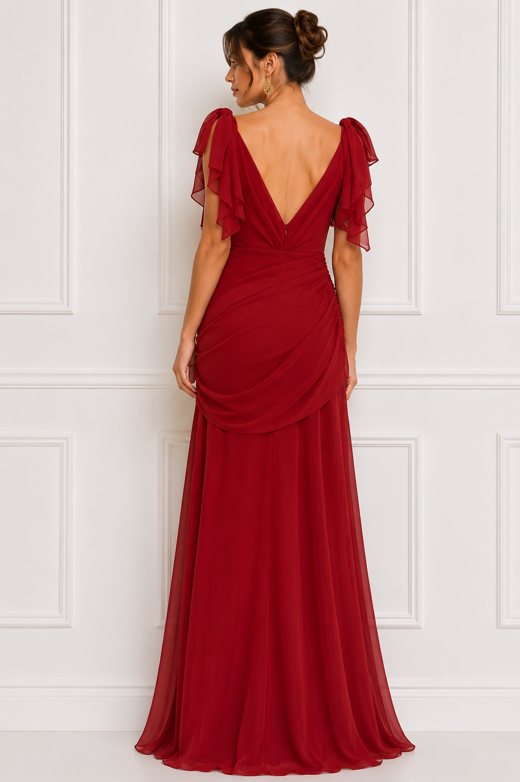 Vestido rojo drapeado romántico
