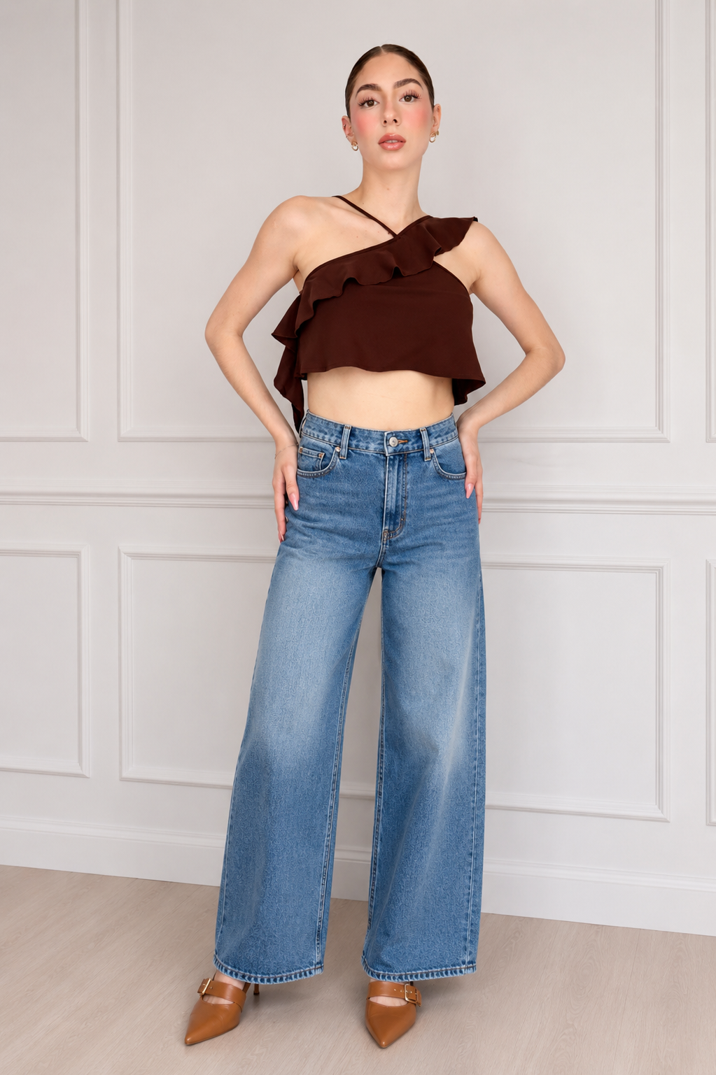 TOP ASYM RUFFLE NOIR