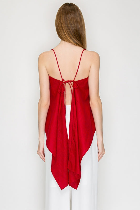BLUSA DE TIRANTES ROJO RUBÍ TIPO LINO