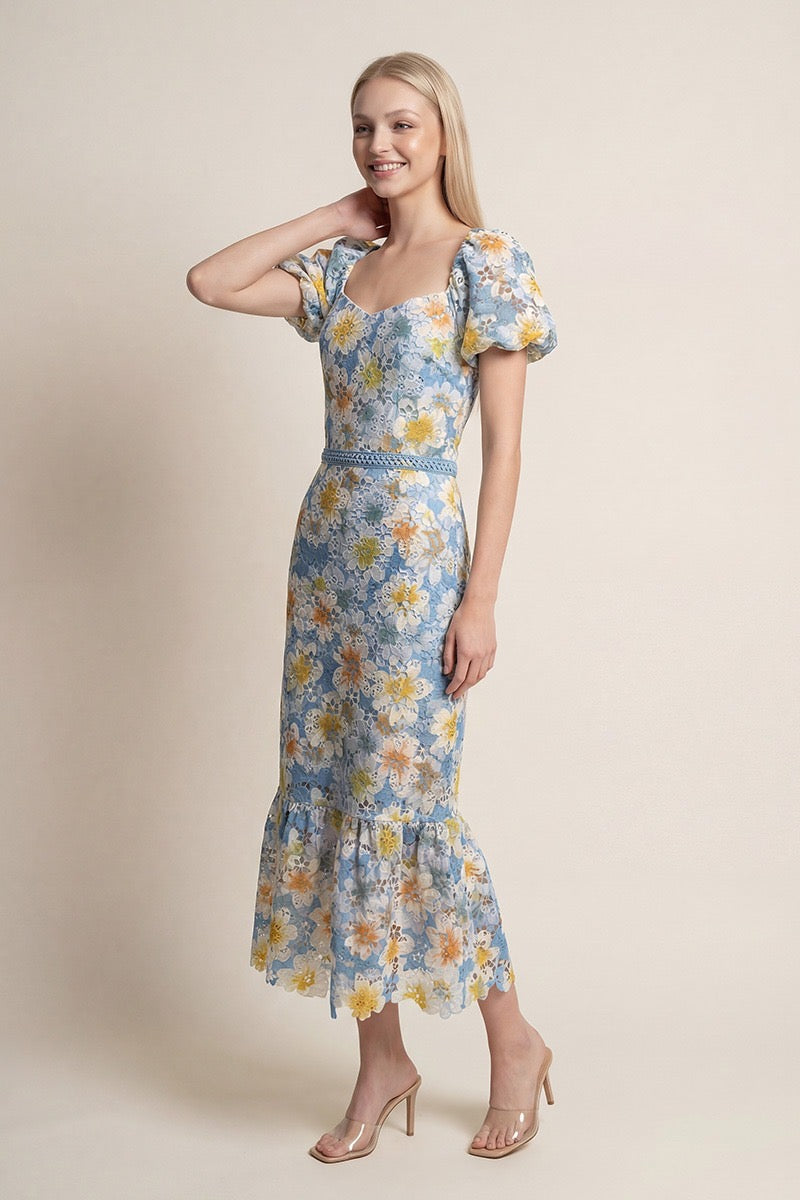 VESTIDO MIDI FLORAL CIELO