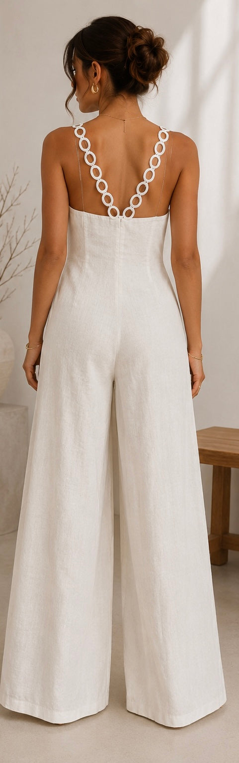 SET DE PANTALÓN TIPO LINO MARFIL CON DETALLE DE AROS