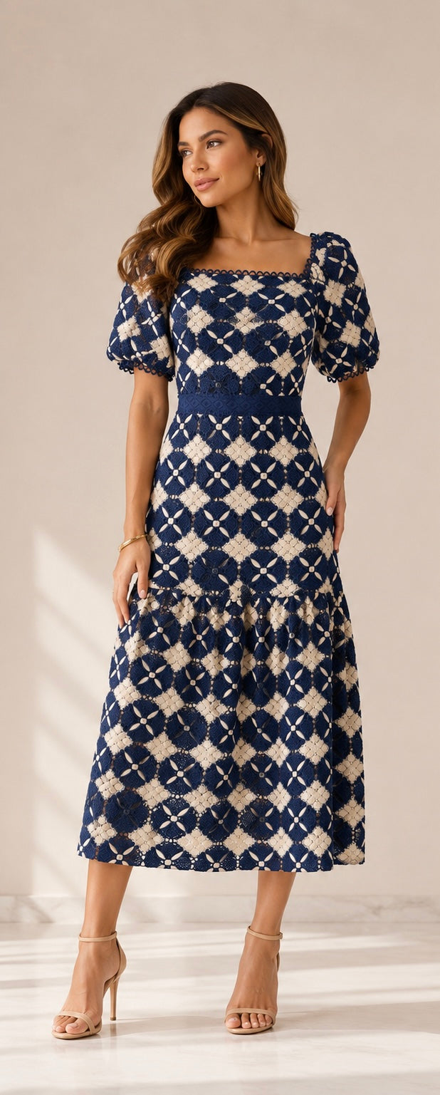 VESTIDO AZUL ENCAJE FLORAL