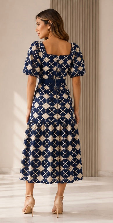 VESTIDO AZUL ENCAJE FLORAL