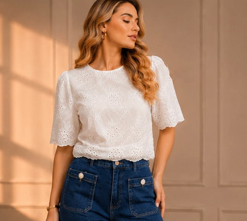 BLUSA BORDADA CALADA WHITE GARDEN