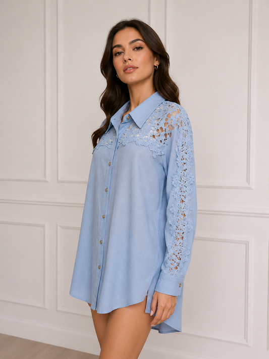 SET SHORT & BLUSA LACE SKY BLUE