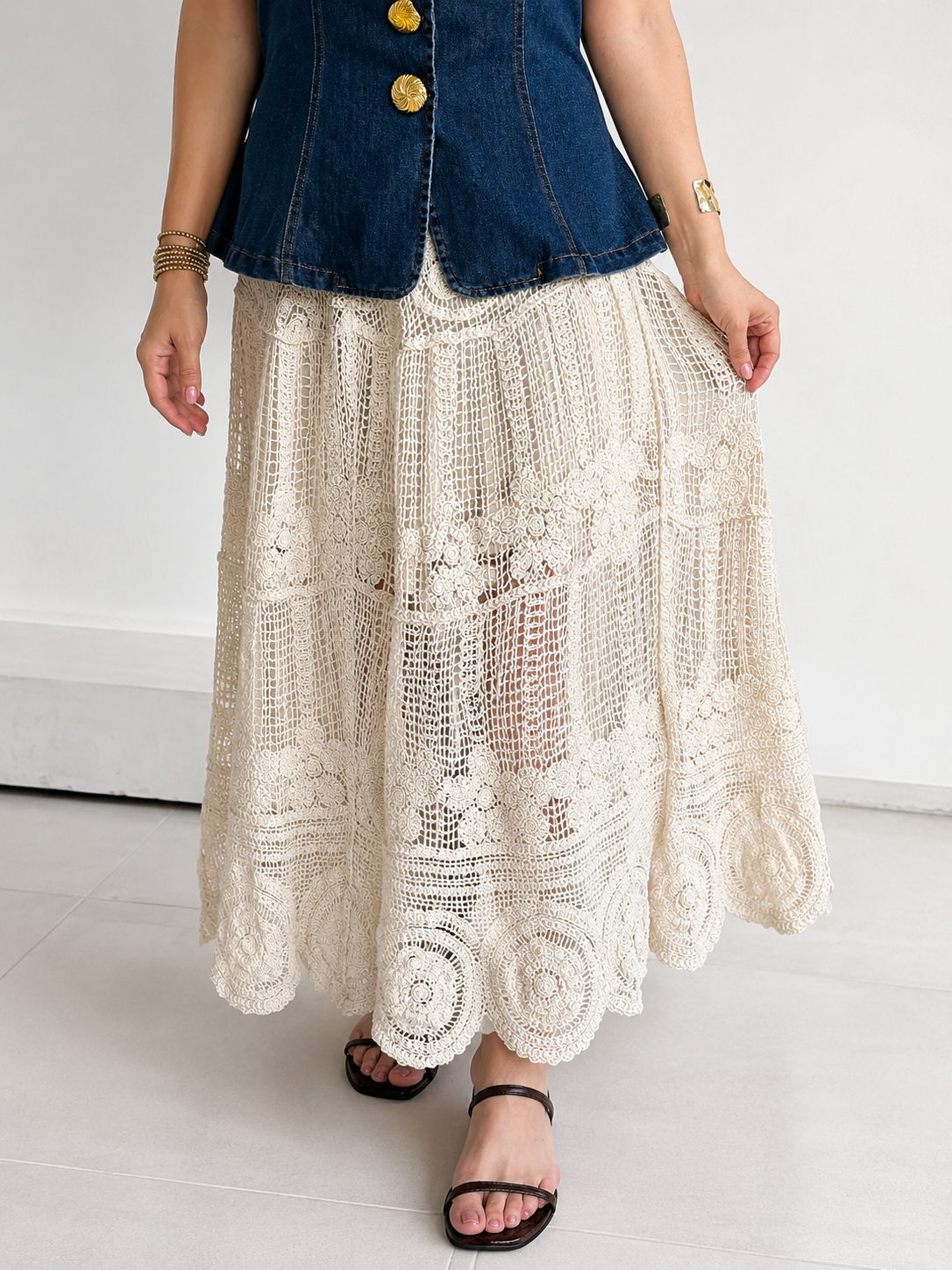 FALDA LARGA TEJIDA CROCHET