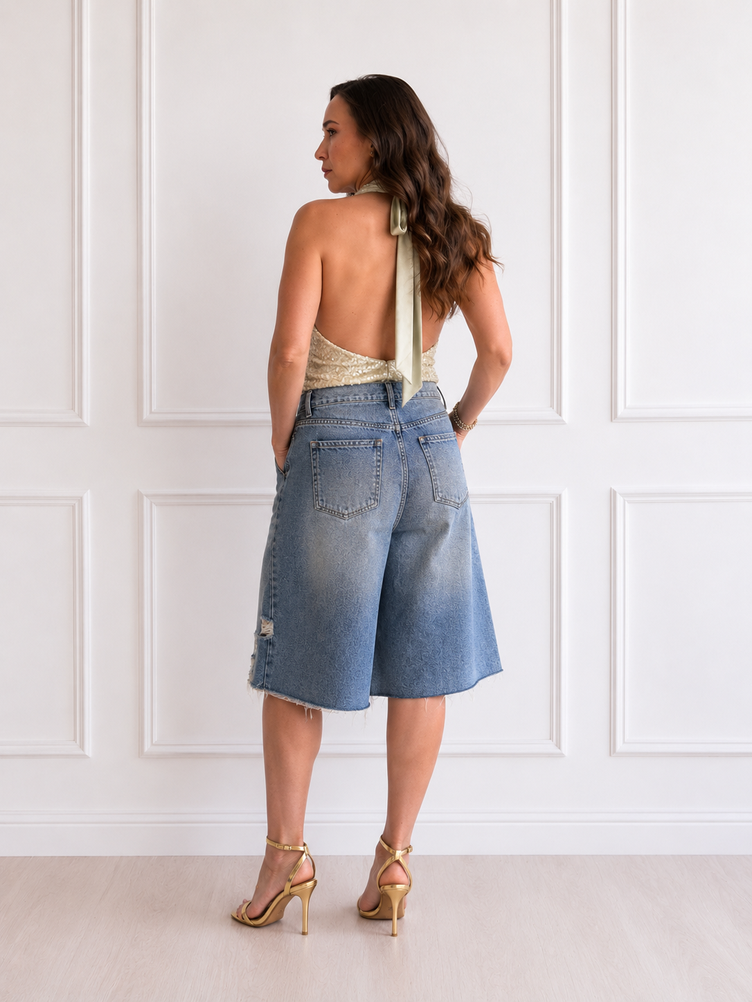 BERMUDA DENIM CRUZADA DESGASTADA