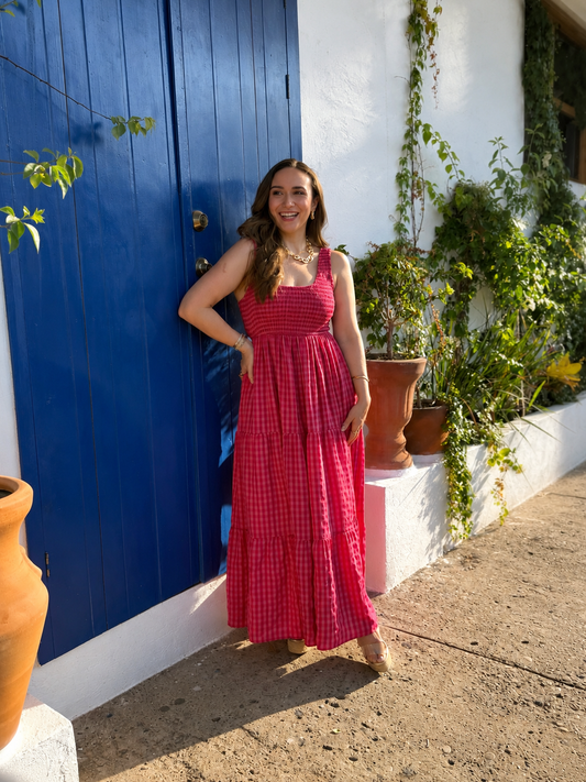 VESTIDO MAXI GINGHAM ROSÉ