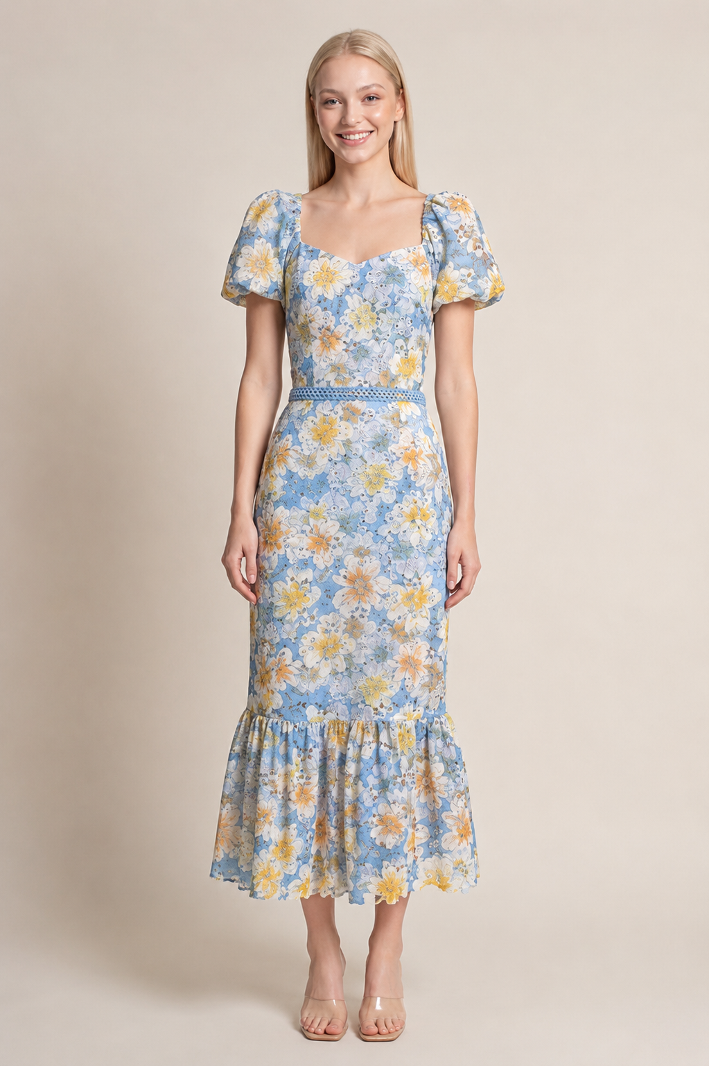 VESTIDO MIDI FLORAL CIELO
