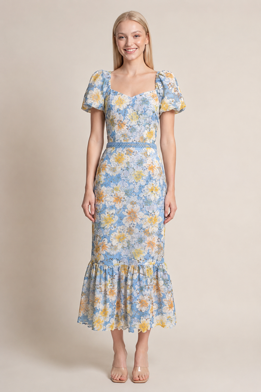 VESTIDO MIDI FLORAL CIELO