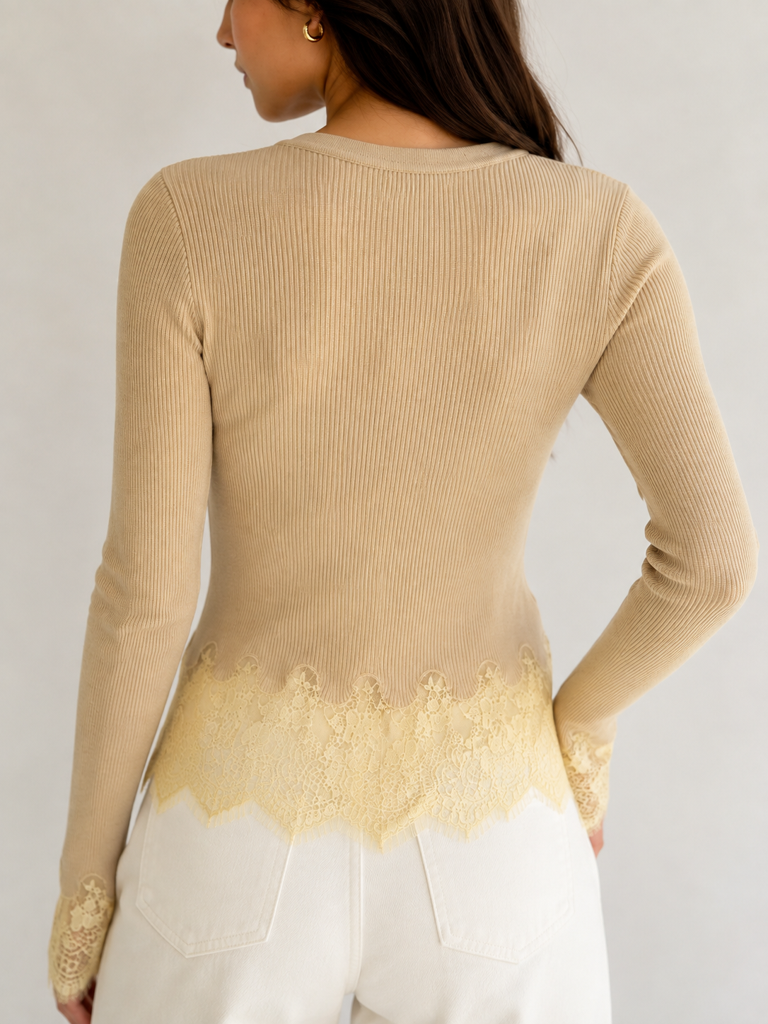 CARDIGAN LACE TRIM BEIGE