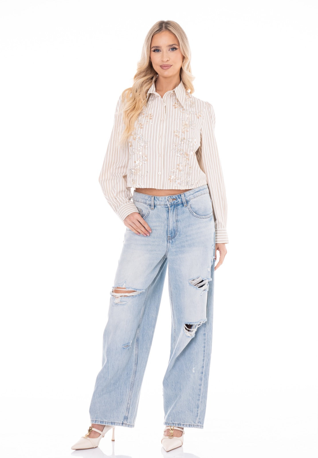 CAMISA EMBELLISHED STRIPES