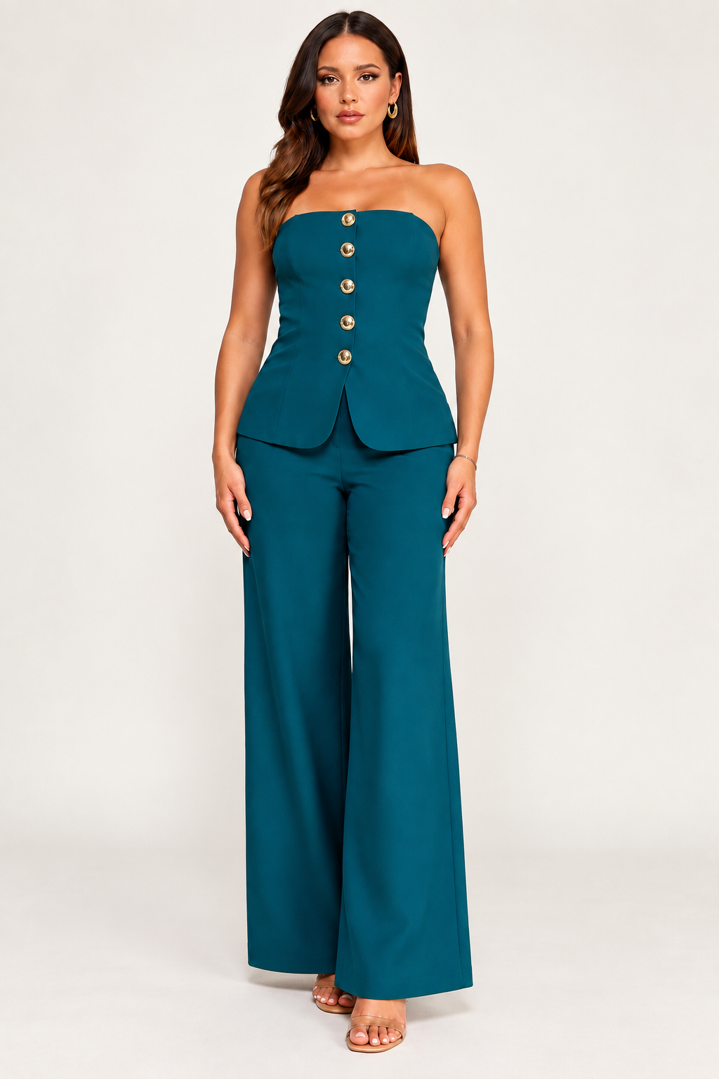 SET STRAPLESS TEAL GOLD