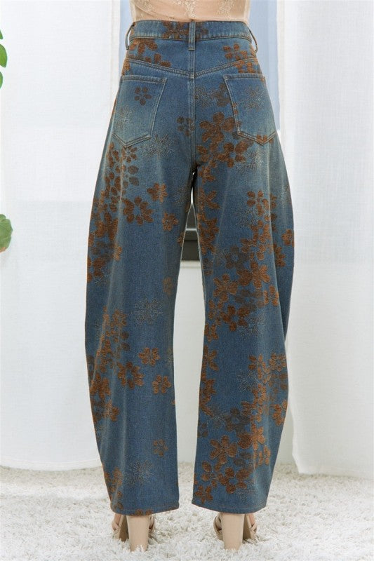 PANTALON DENIM FLORAL TIERRA