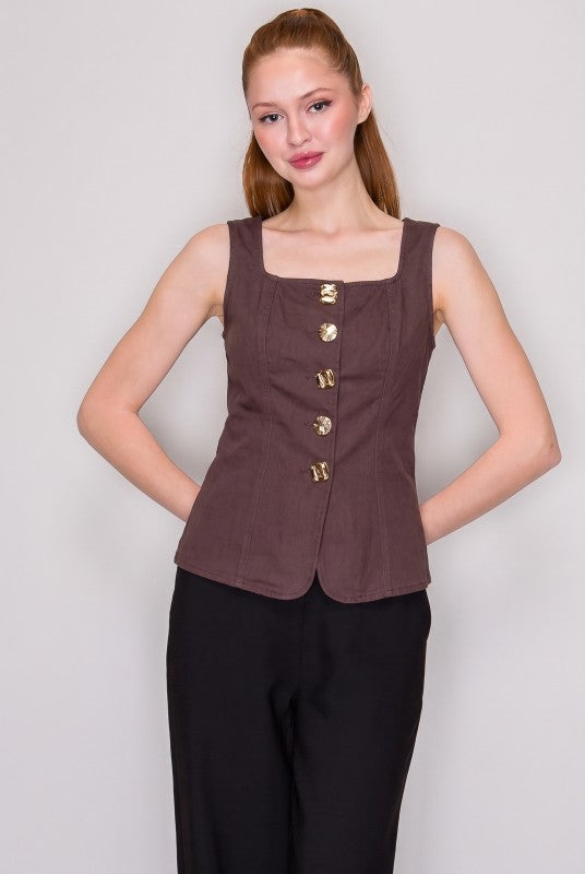 BLUSA TIPO CHALECO CAFÉ
