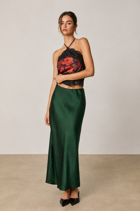 FALDA LARGA SATIN GREEN