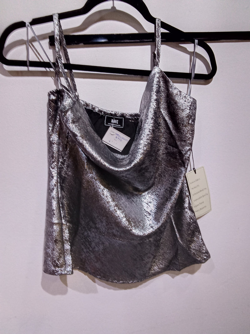Blusa cuello hamaca sin mangas plata/negro