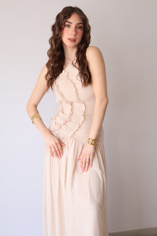 VESTIDO LARGO HALTER TEXTURIZADO