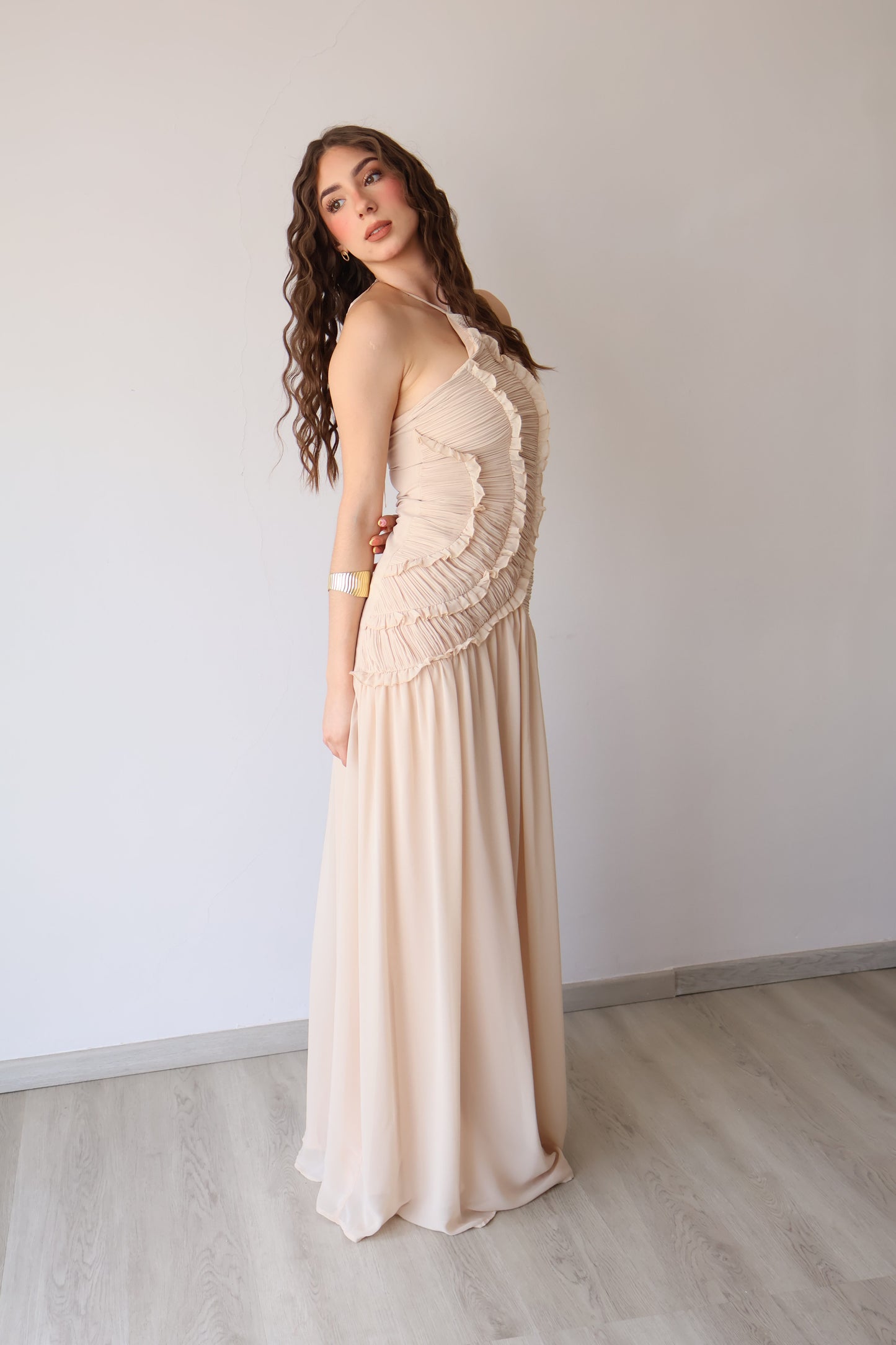 VESTIDO LARGO HALTER TEXTURIZADO