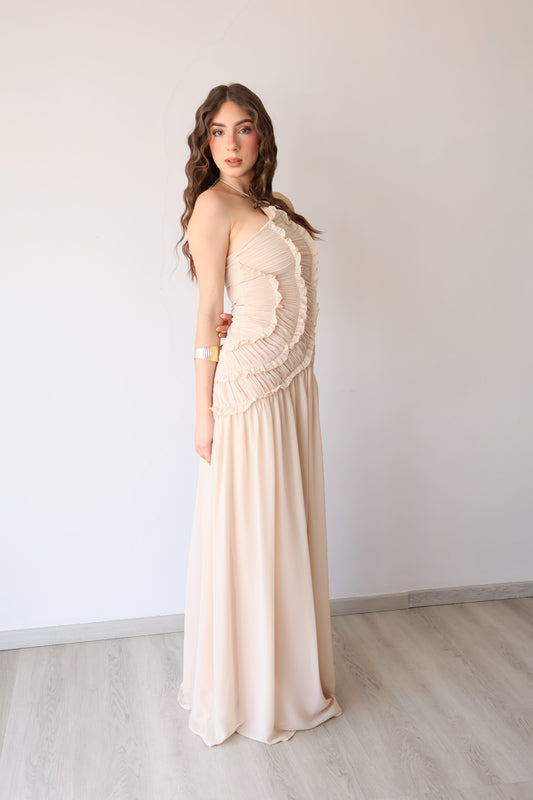 VESTIDO LARGO HALTER TEXTURIZADO