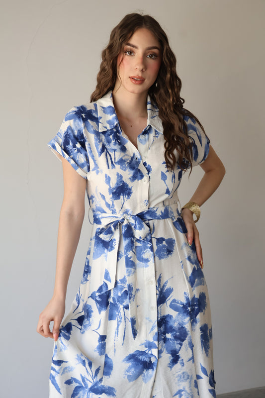VESTIDO CAMISERO AZUL FLORAL