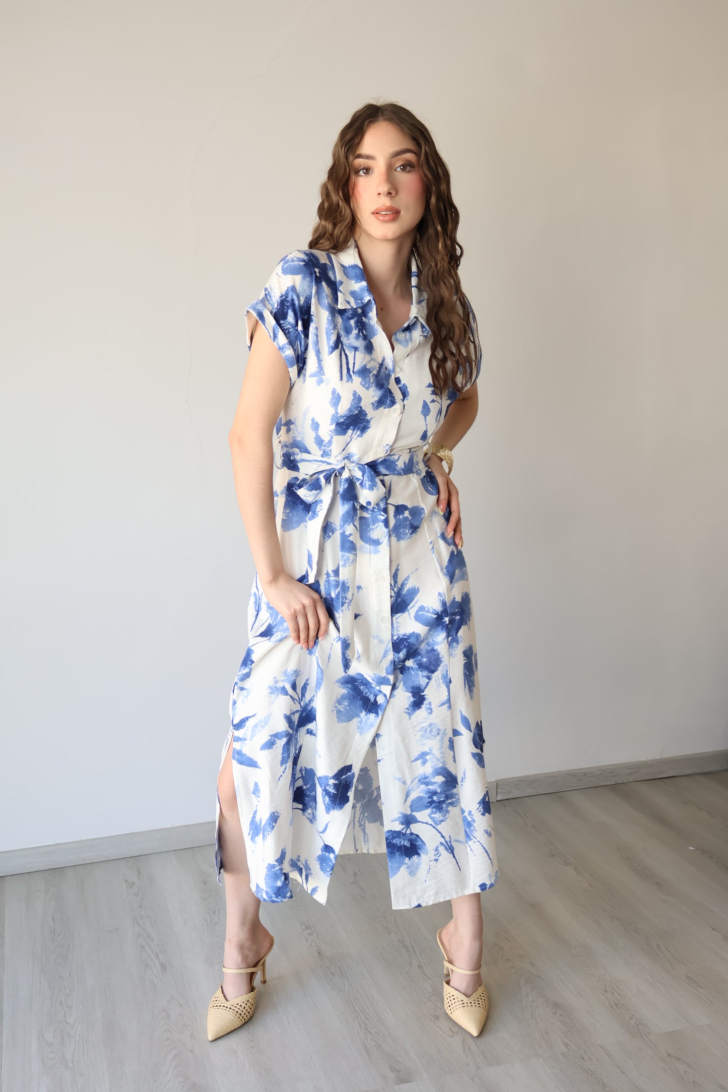 VESTIDO CAMISERO AZUL FLORAL