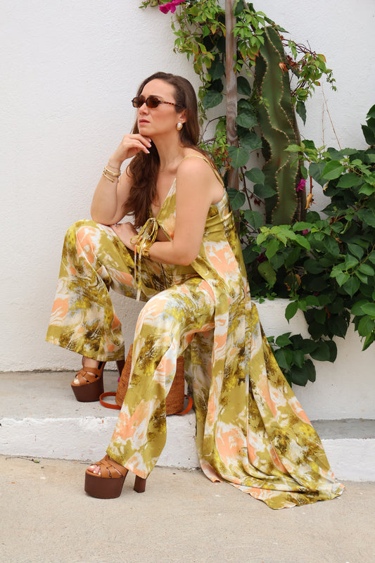 CONJUNTO SATINADO PRINT VERDE