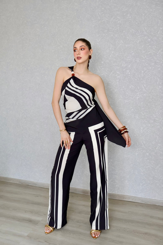 SET PANTALÓN Y BLUSA GEOMÉTRICO MONOCHROME CHIC