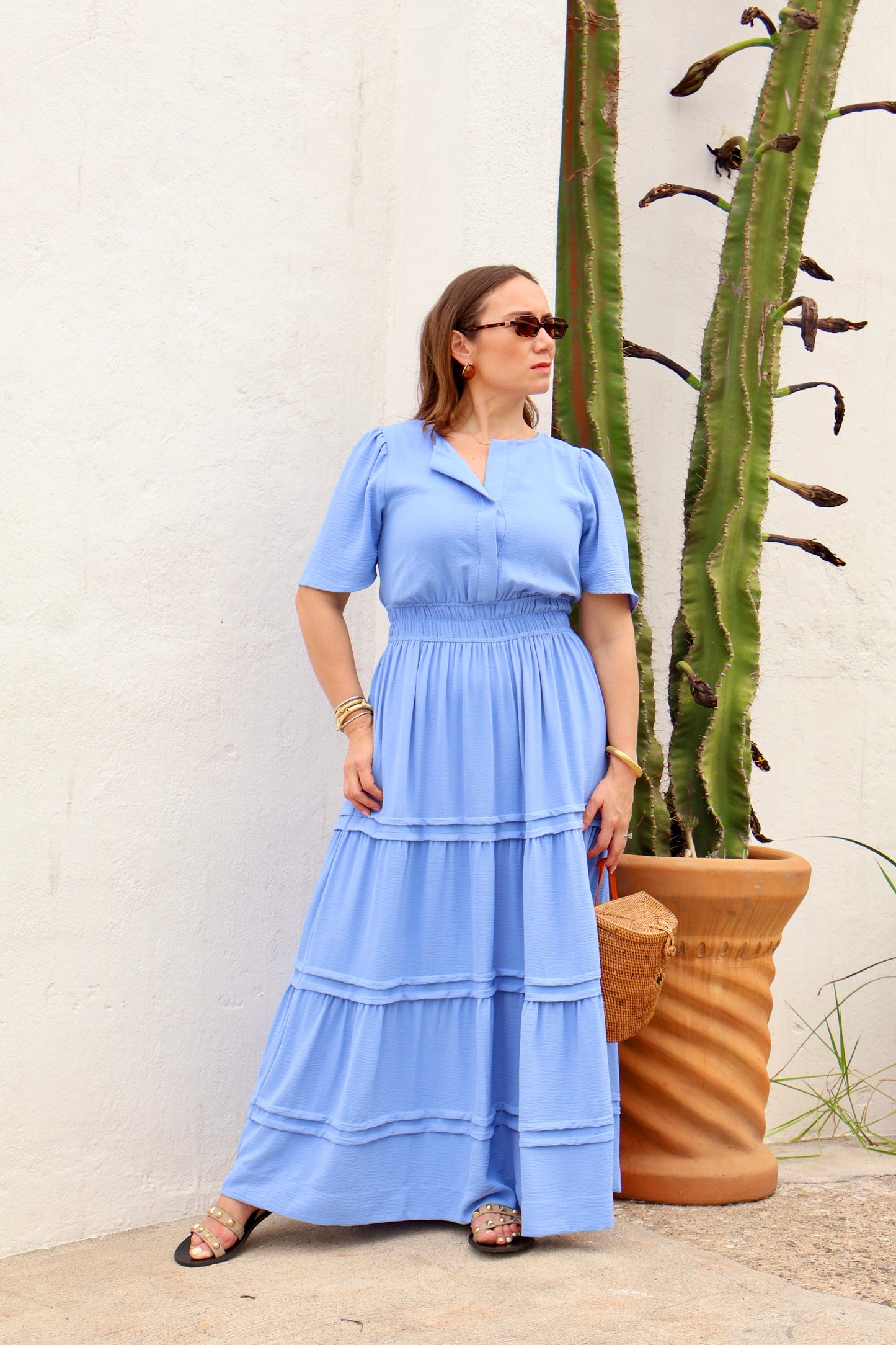 VESTIDO AZUL CASUAL MIDI