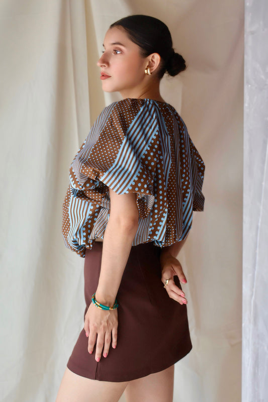 BLUSA AZUL/CAFE