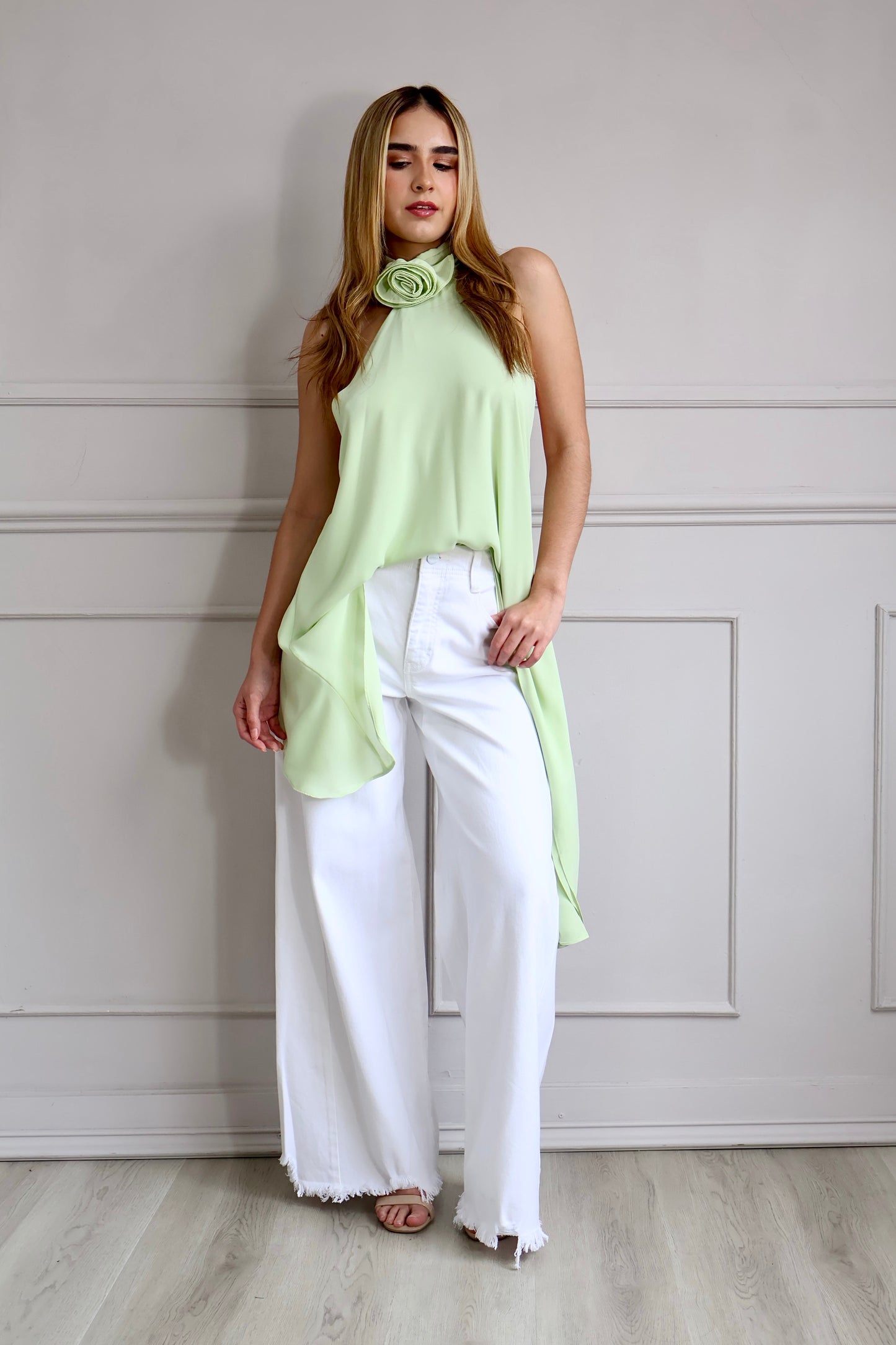 BLUSA HALTER FLOR MINT